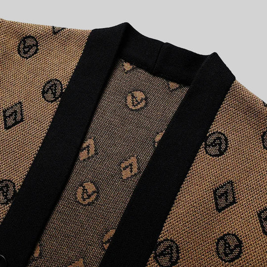 Gemusterter Woll Cardigan Herren Knopfleiste Taschen
