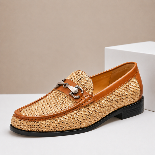 Rindsleder Loafer Herren Geflochten Slip-On Slipper