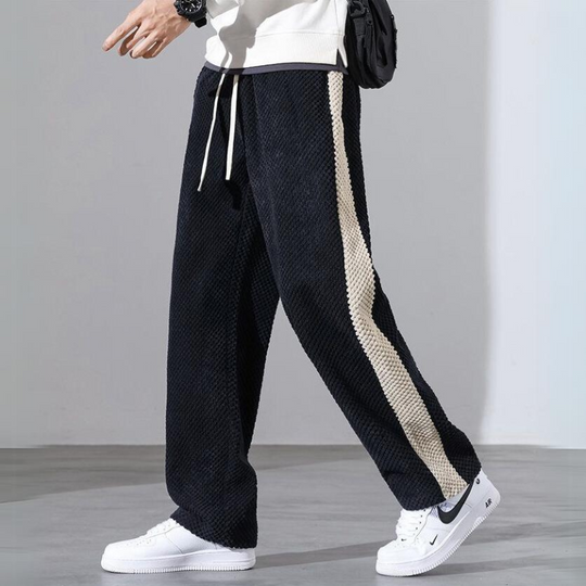 Waffelcord Jogger Herren Seitenstreifen Locker Weich
