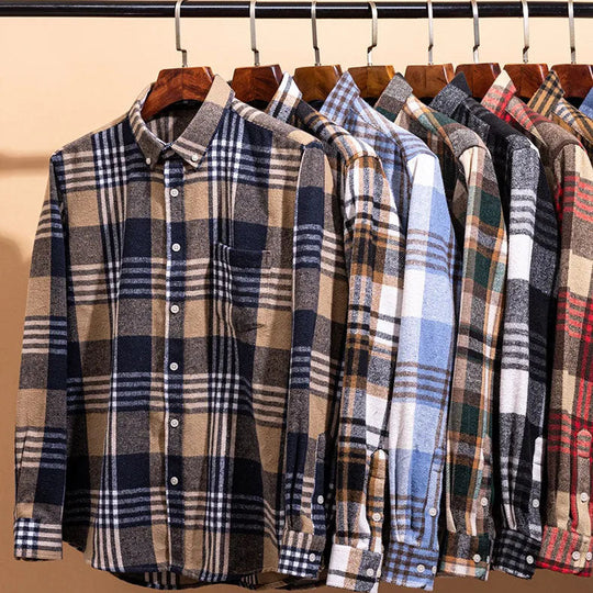 Baumwoll Flanellhemd Herren Langarm Warm Casual Winter