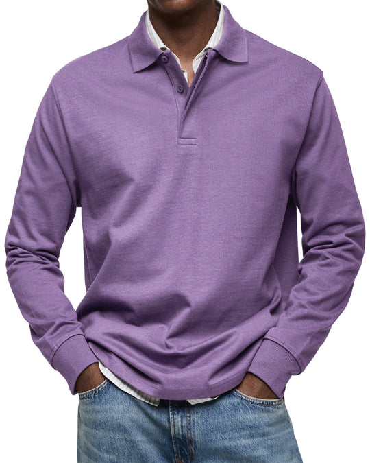 Luxus Langarm Poloshirt Herren Elegant Polo Baumwolle