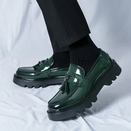 Quasten Loafer Herren Plateausohle Slip-On Kunstleder