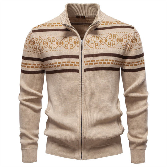Nordisches Muster Zip Pullover Herren Stehkragen Strick