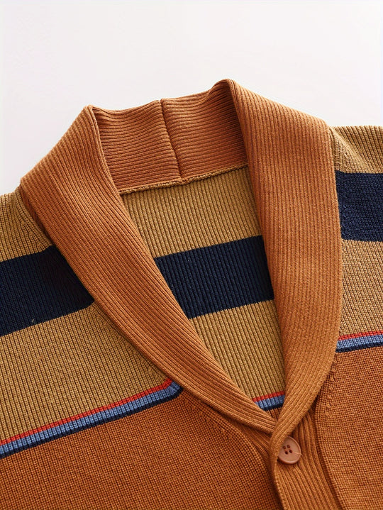 Kontrast Strickpullover Herren Langarm Streifen Weit