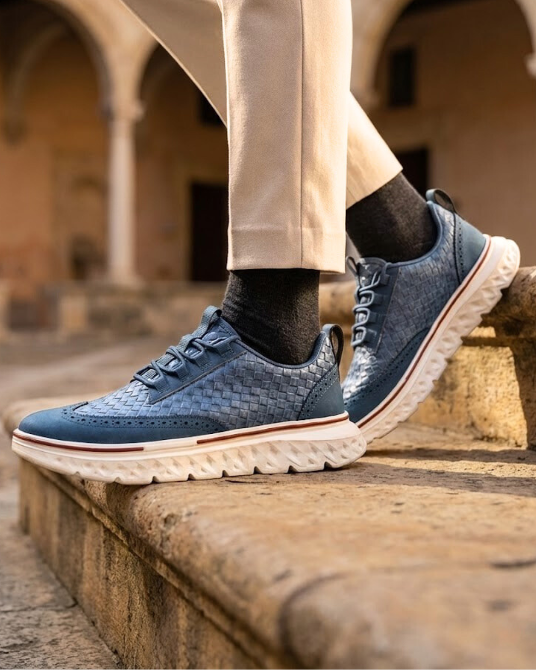 Geflochtene Leder Sneaker Herren Elegant Gepolstert