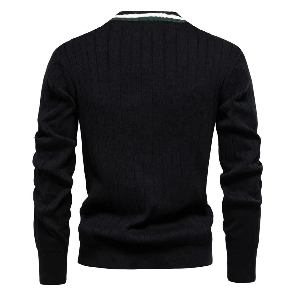 V-Ausschnitt Strick Cardigan Herren Baumwolle Preppy
