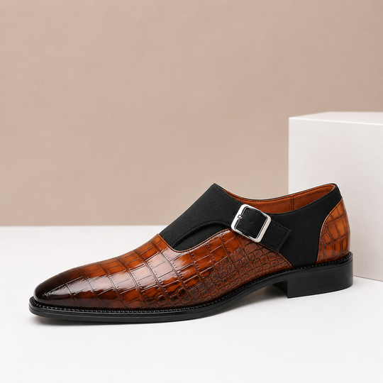 Monkstrap Schuhe Herren Leder Kroko-Prägung Business