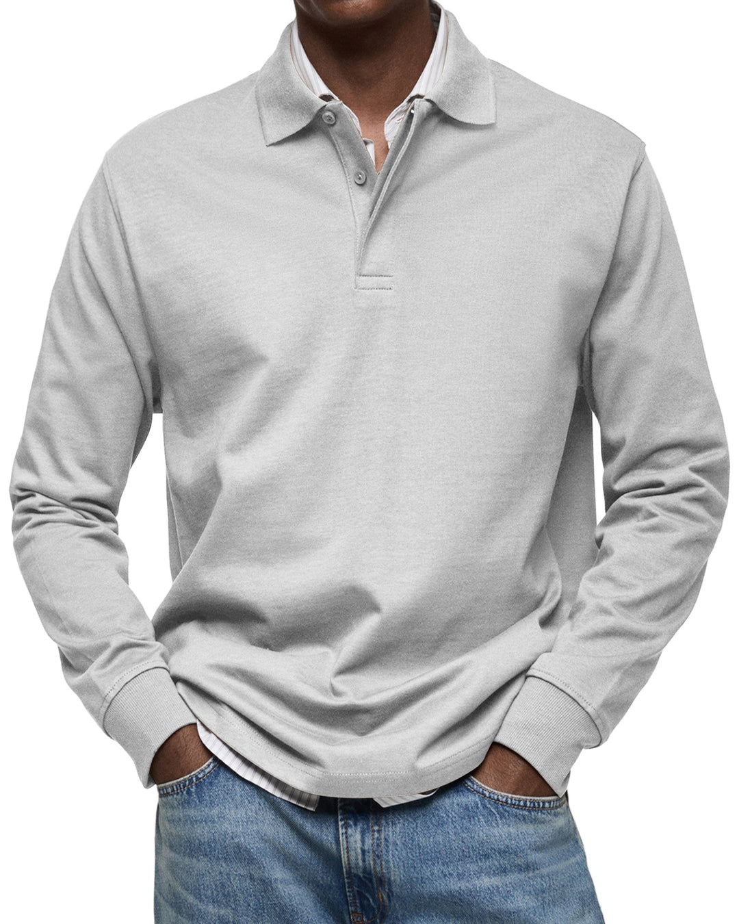 Luxus Langarm Poloshirt Herren Elegant Polo Baumwolle