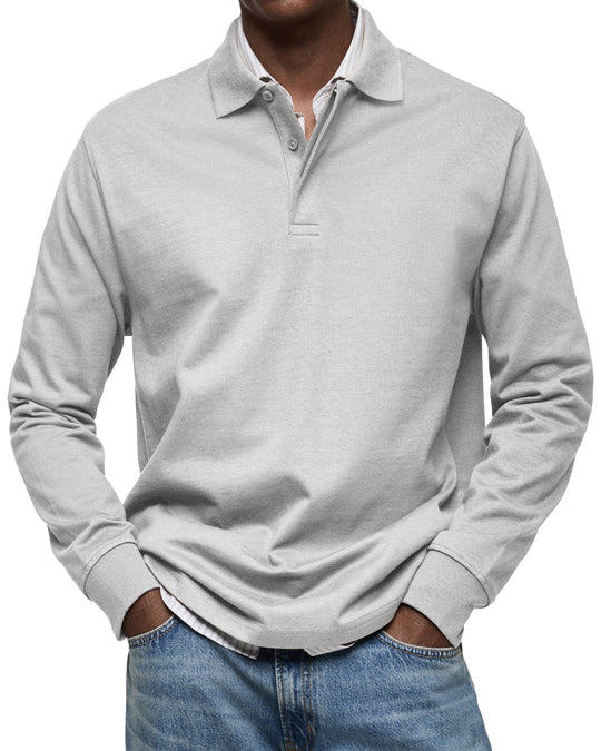 Luxus Langarm Poloshirt Herren Elegant Polo Baumwolle