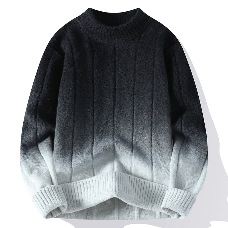 Farbverlauf Pullover Herren Wolle Weich Rundhals