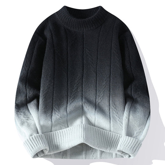 Farbverlauf Pullover Herren Wolle Weich Rundhals