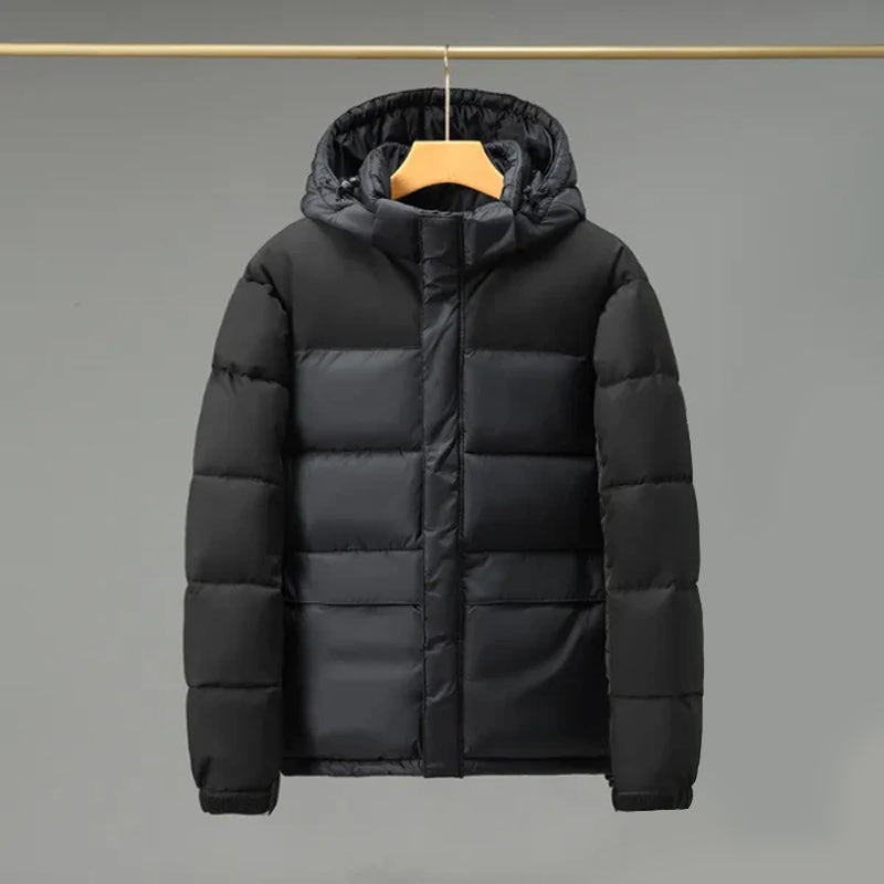 Zweifarbige Steppjacke Herren Kapuze Geräumige Taschen
