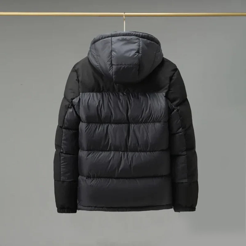 Zweifarbige Steppjacke Herren Kapuze Geräumige Taschen