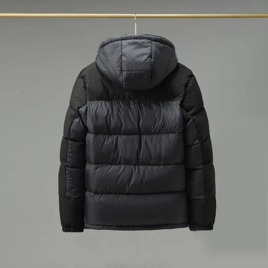 Zweifarbige Steppjacke Herren Kapuze Geräumige Taschen