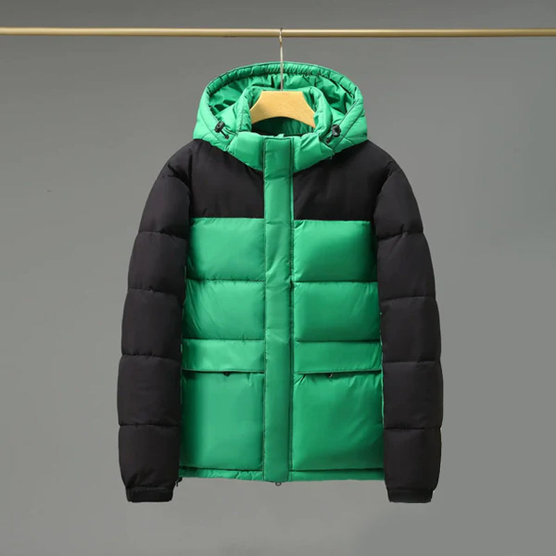 Zweifarbige Steppjacke Herren Kapuze Geräumige Taschen