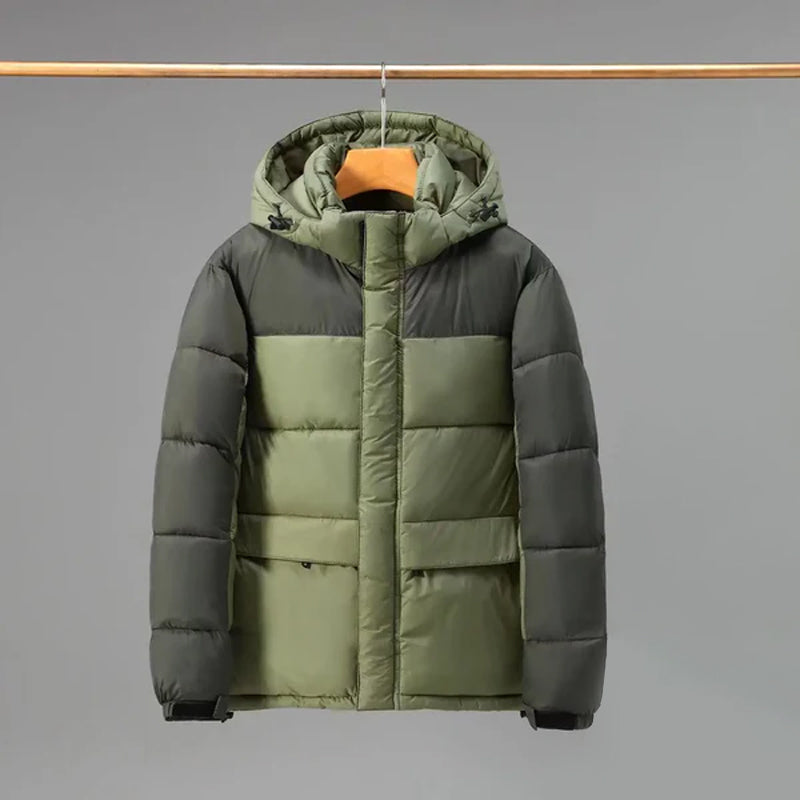 Zweifarbige Steppjacke Herren Kapuze Geräumige Taschen