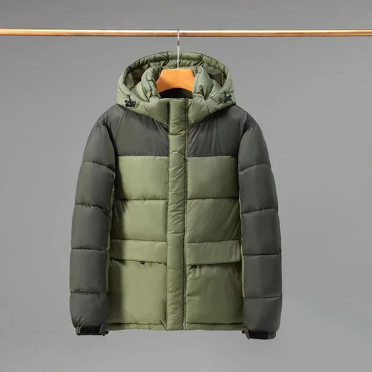 Zweifarbige Steppjacke Herren Kapuze Geräumige Taschen