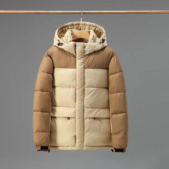 Zweifarbige Steppjacke Herren Kapuze Geräumige Taschen