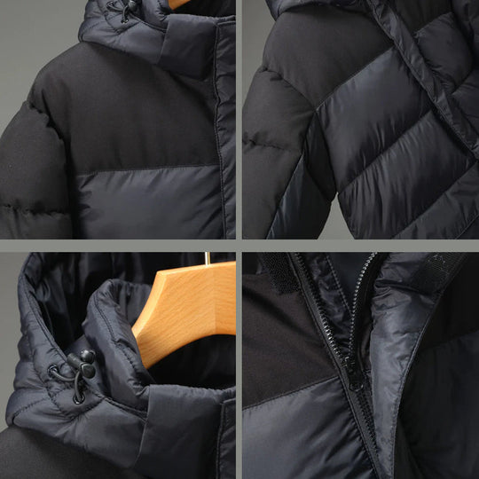 Zweifarbige Steppjacke Herren Kapuze Geräumige Taschen