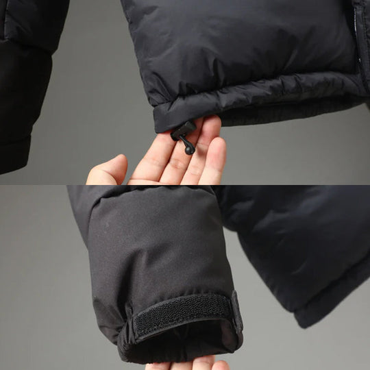 Zweifarbige Steppjacke Herren Kapuze Geräumige Taschen