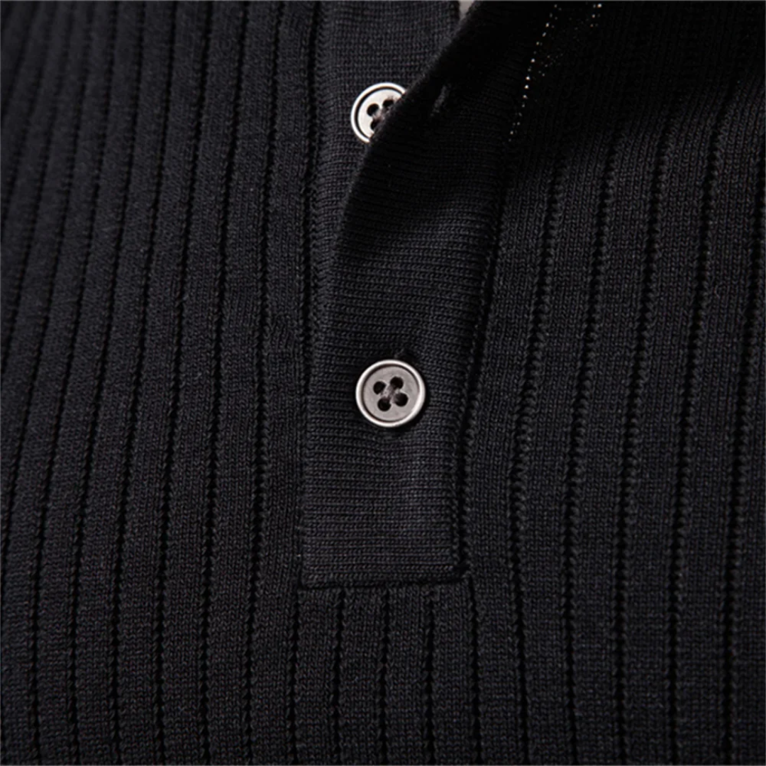 Geripptes Henley Shirt Herren Langarm Strick Casual