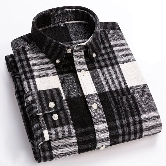 Baumwoll Flanellhemd Herren Langarm Warm Casual Winter