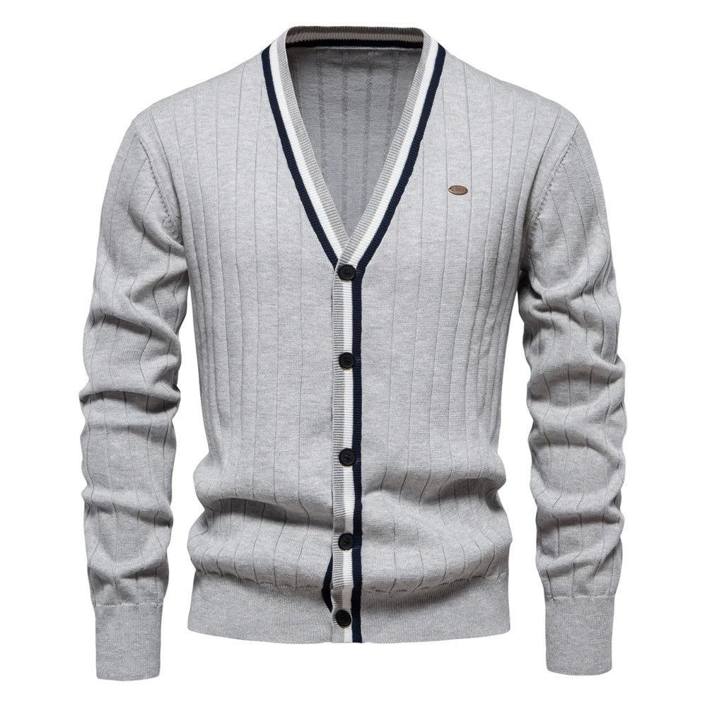 V-Ausschnitt Strick Cardigan Herren Baumwolle Preppy