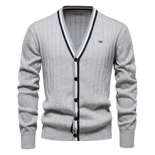 V-Ausschnitt Strick Cardigan Herren Baumwolle Preppy