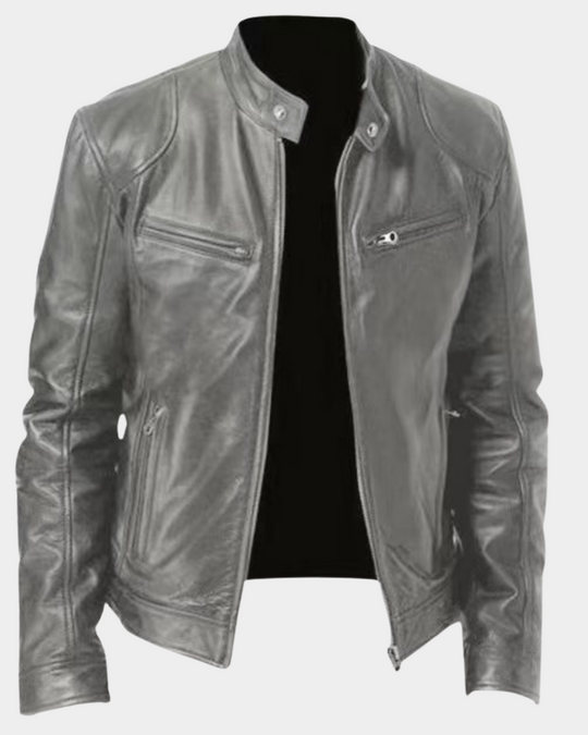 Klassische Rider Lederjacke Herren Bikerjacke Slim Fit