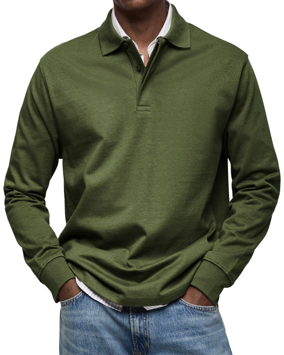 Luxus Langarm Poloshirt Herren Elegant Polo Baumwolle