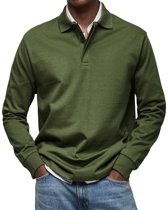 Luxus Langarm Poloshirt Herren Elegant Polo Baumwolle