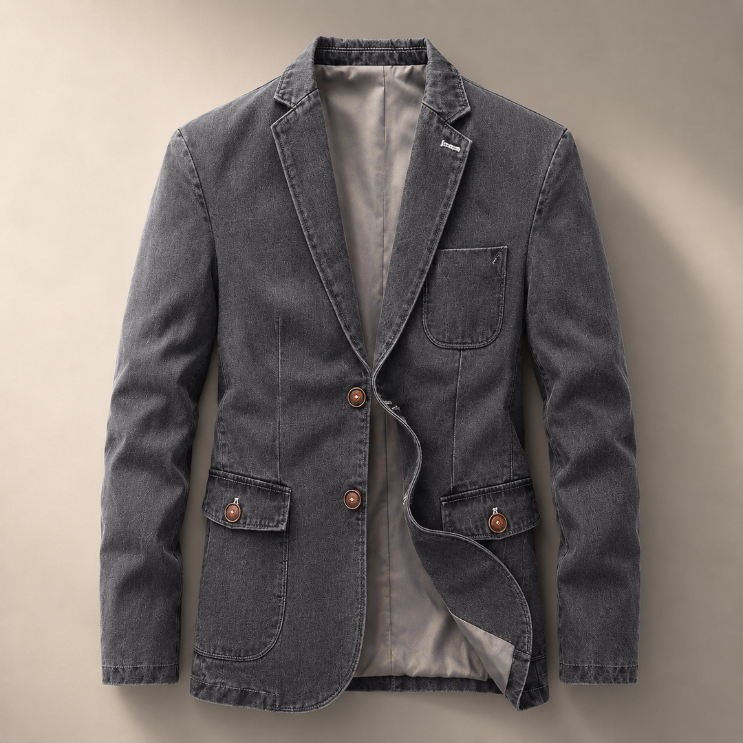 Tailliert Denim Blazer Herren Jeans Sakko Elegant