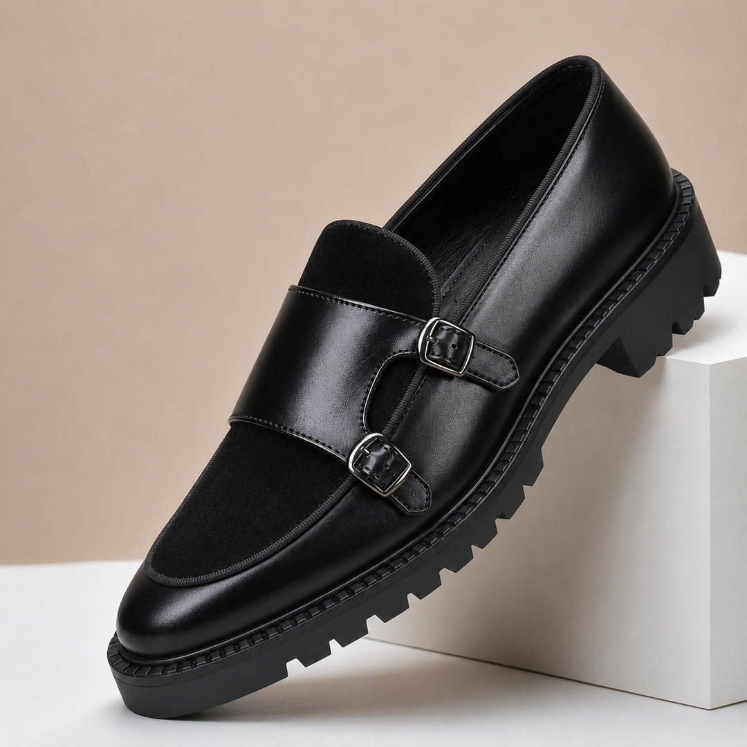 Leder Monkstrap Herren Wildleder Doppelschnalle Business