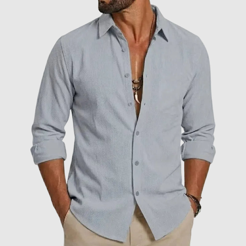 Langarm Button-Up Baumwollhemd Herren Sommer Casual