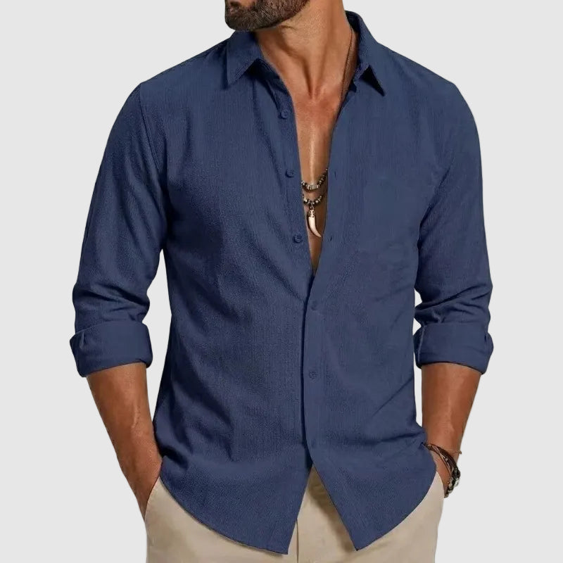 Langarm Button-Up Baumwollhemd Herren Sommer Casual