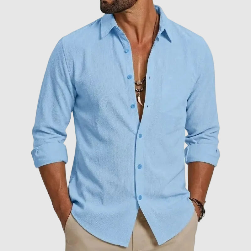 Langarm Button-Up Baumwollhemd Herren Sommer Casual