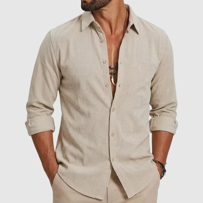 Langarm Button-Up Baumwollhemd Herren Sommer Casual