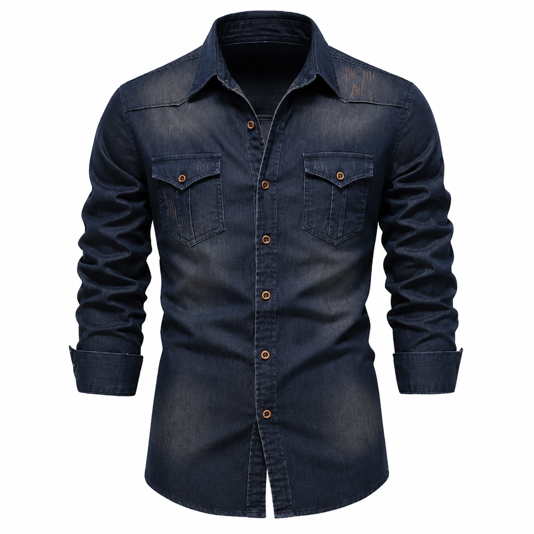 Tailliertes Denim Hemd Herren Button-Up Baumwolle