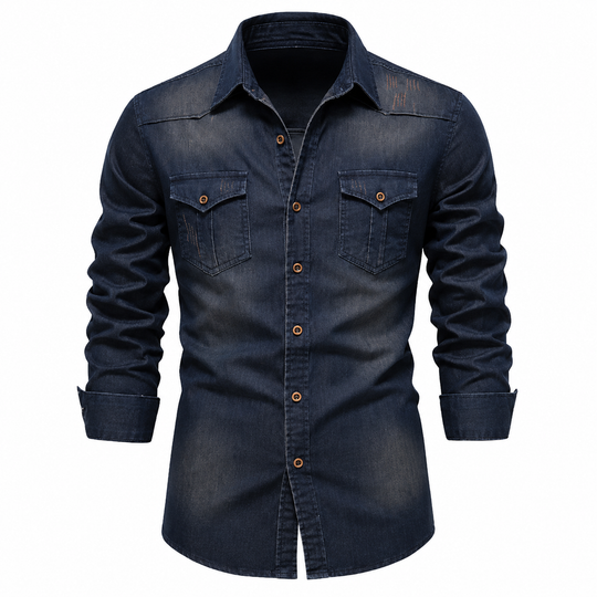 Tailliertes Denim Hemd Herren Button-Up Baumwolle