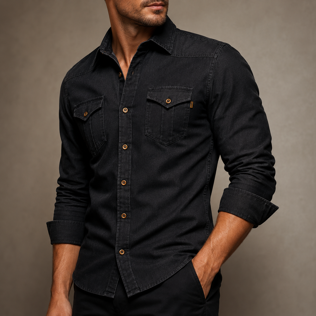 Tailliertes Denim Hemd Herren Button-Up Baumwolle