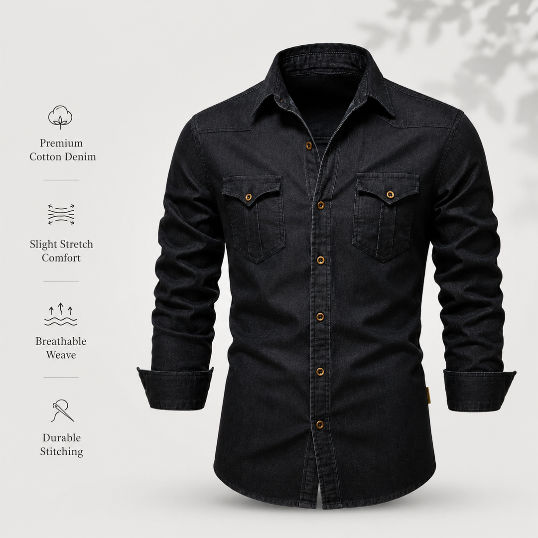 Tailliertes Denim Hemd Herren Button-Up Baumwolle