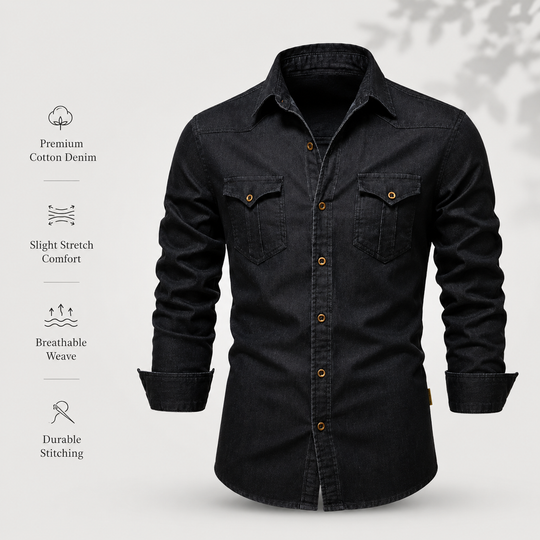 Tailliertes Denim Hemd Herren Button-Up Baumwolle