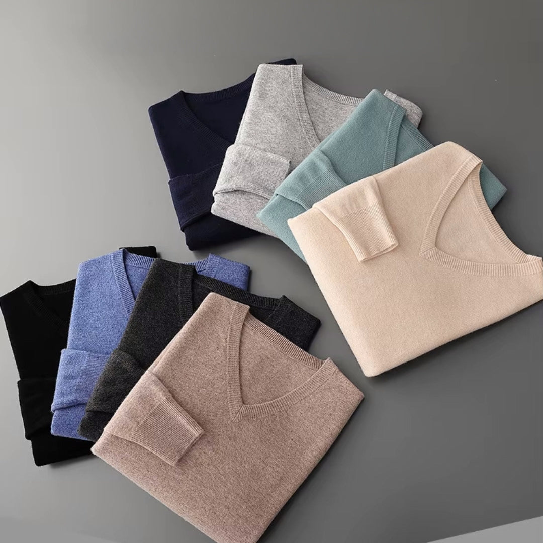 Merino V-Ausschnitt Pullover Herren Strick Elegant