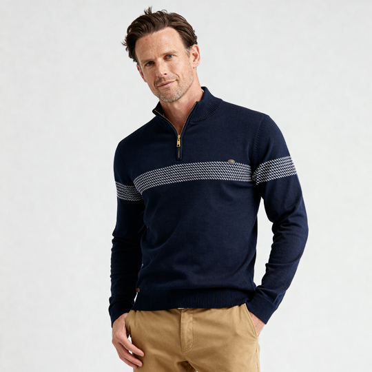 Gestreifter Zip Pullover Herren Strick Warm Sweater
