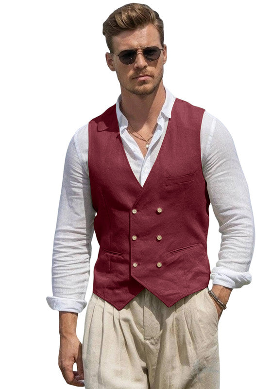Leinen Anzugweste Herren Slim-Fit Hochzeit Business
