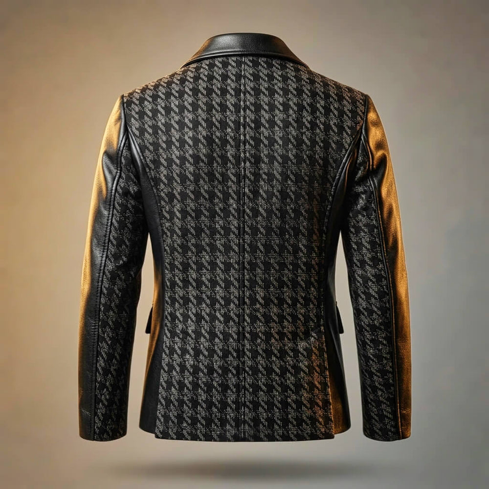 Hahnentritt Leder Blazer Herren Elegant Business Sakko