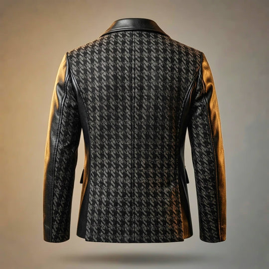 Hahnentritt Leder Blazer Herren Elegant Business Sakko