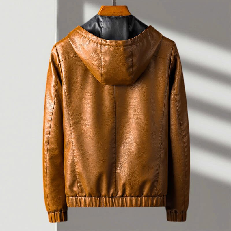 Kapuzen Lederjacke Herren Urban Echtleder Casual Slim