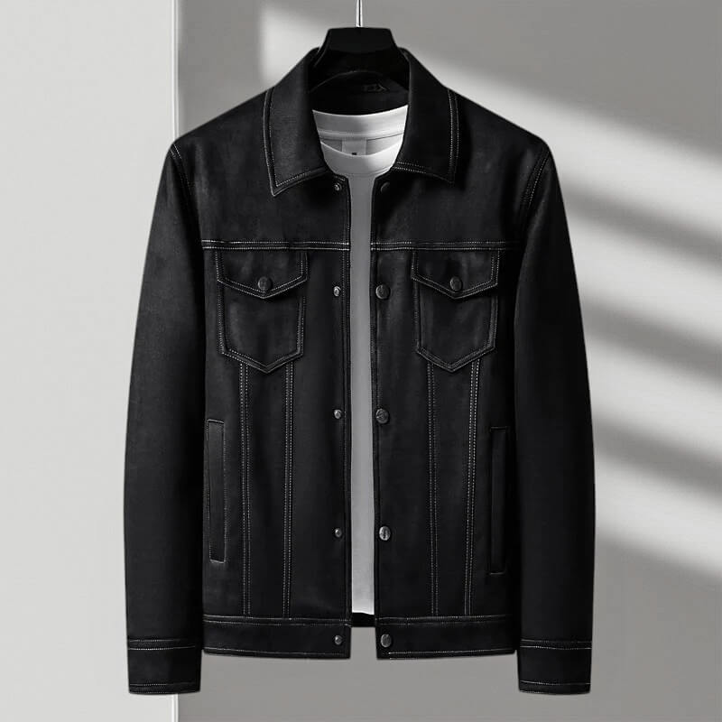 Wildleder Retro Jacke Herren Vintage Tailliert Elegant