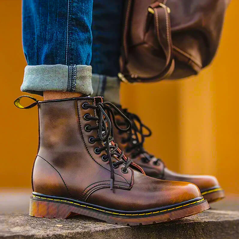 Echtleder Stiefel Herren Vintage Boots Schnürung Leder